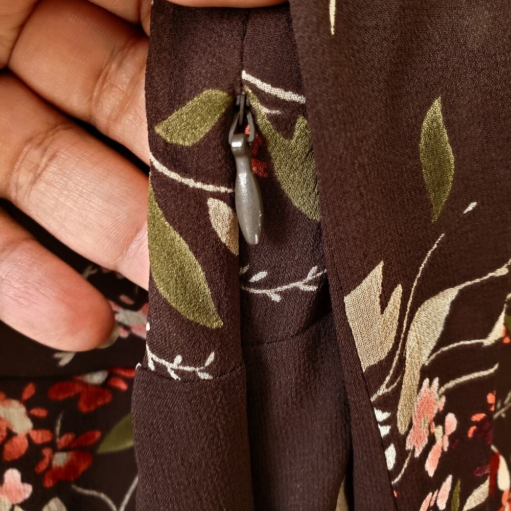 Women 90s Y2K Brown Floral Silk Blouse Top M Phoebe Buffay Fairy Goblin Nature - Picture 4 of 14